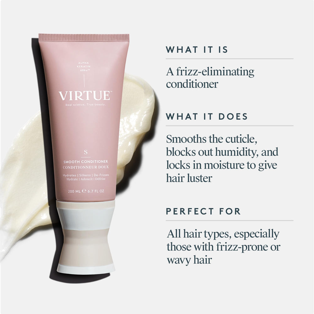 Virtue Smooth Conditioner hair strands closeup illustrating smoothing and slip