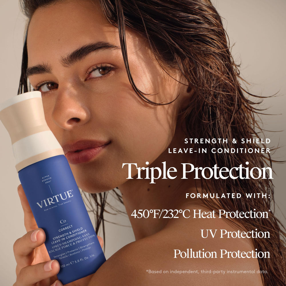 VIRTUE Strength & Shield cruelty-free formula aligns with ethical beauty choices.