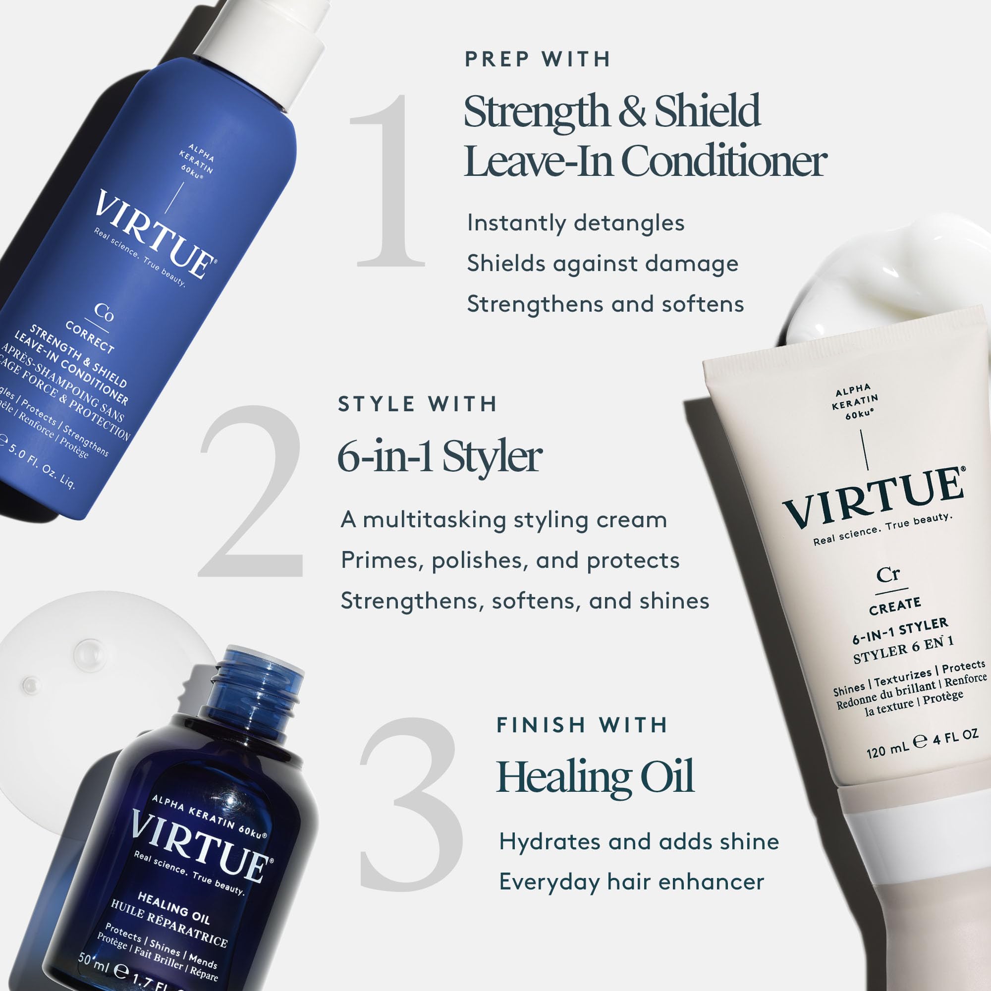 VIRTUE Strength & Shield heat protection up to 450°F during heat styling.