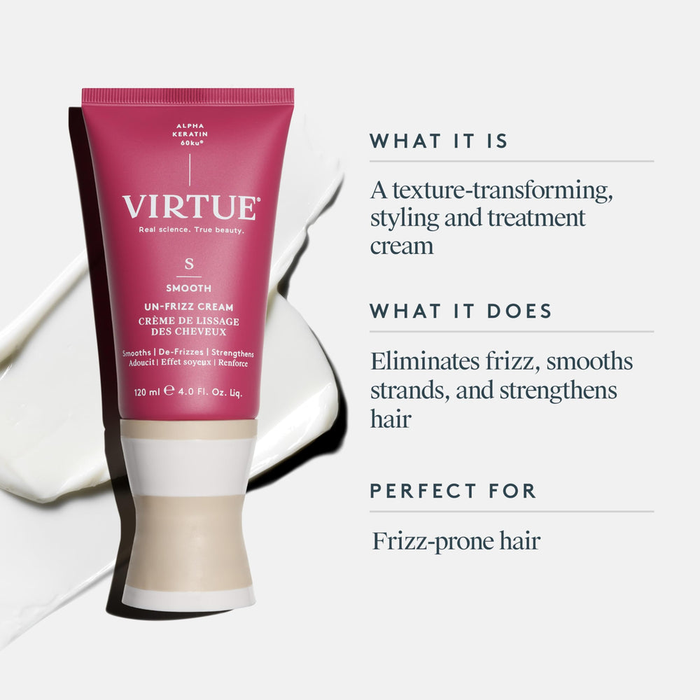 VIRTUE Virtue Un-Frizz application on damp hair for smooth texture