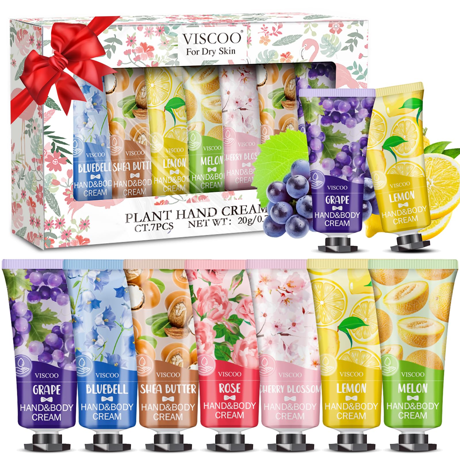 Viscoo 7-pack hand cream gift set with rose fragrance for daily hydration and mood lift