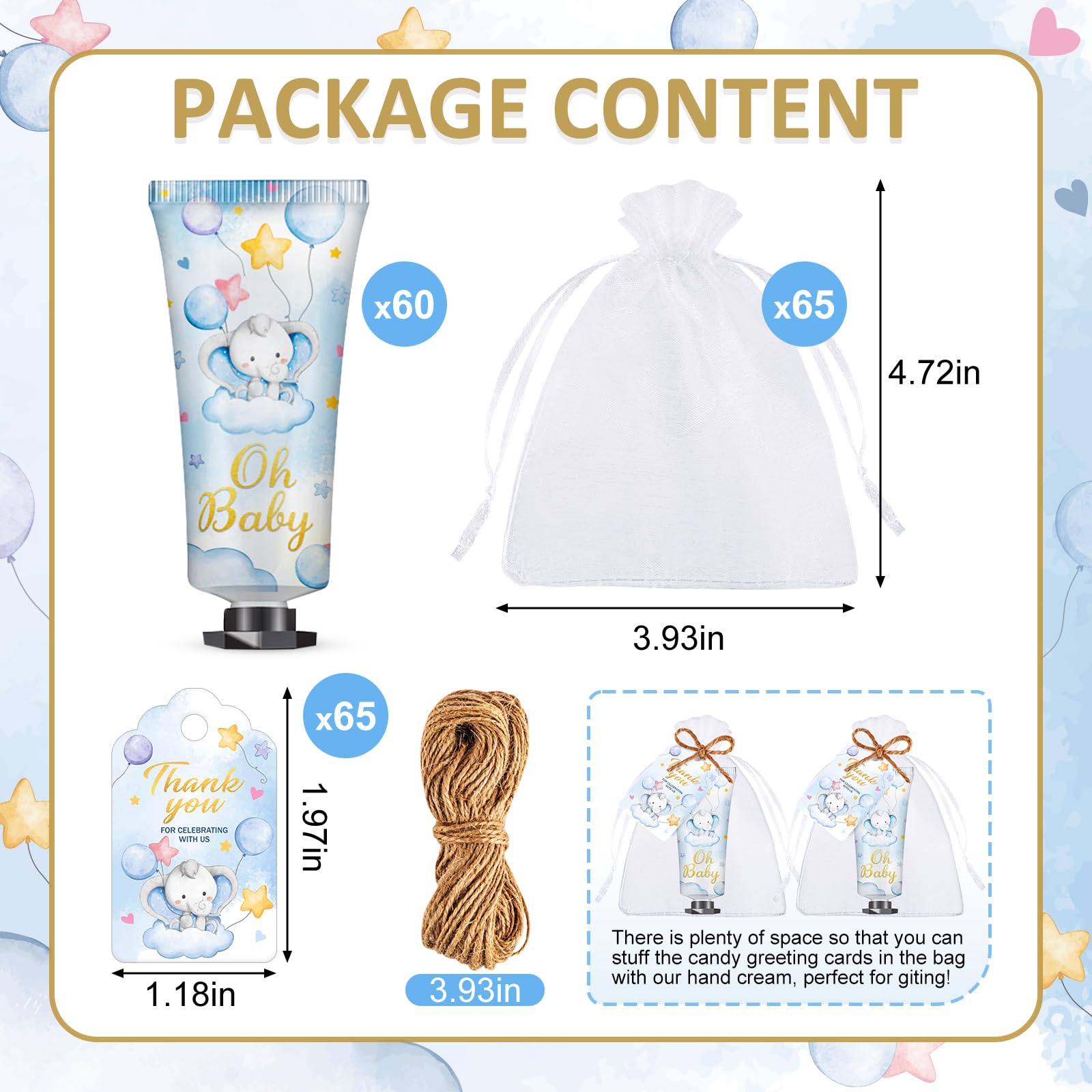VISCOO bolsas de organza y etiquetas, regalo elegante para invitados de fiesta del bebé.