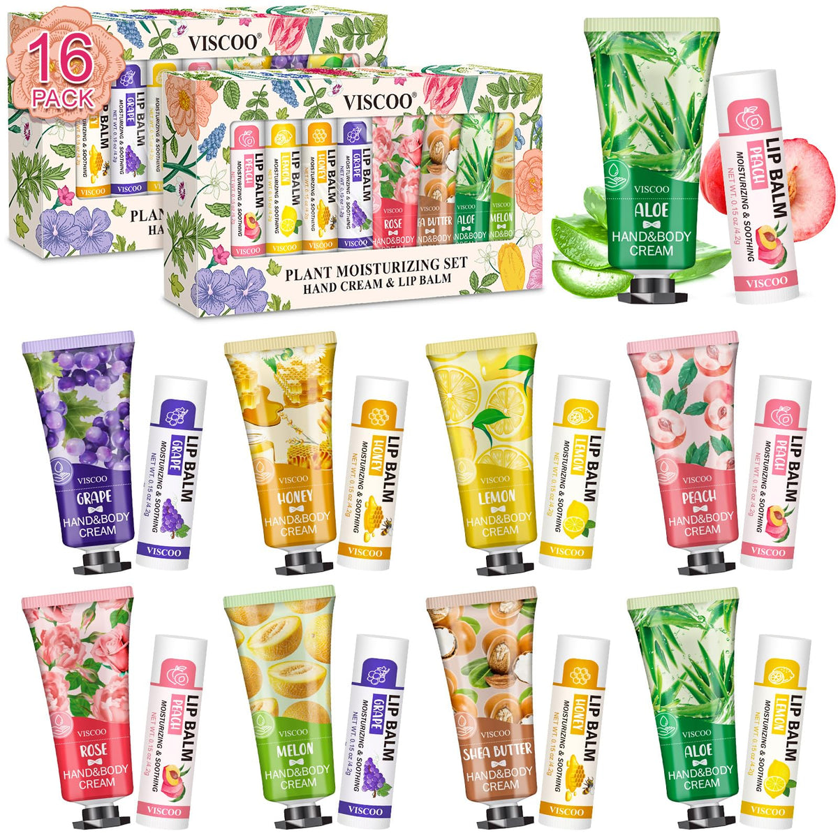 VISCOO bulk lip balm and hand cream set in gift packaging for wedding guests.