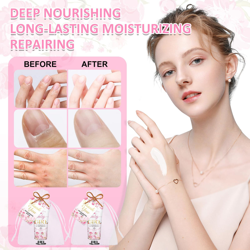 VISCOO pink floral design hand cream ideal for baby shower decor.