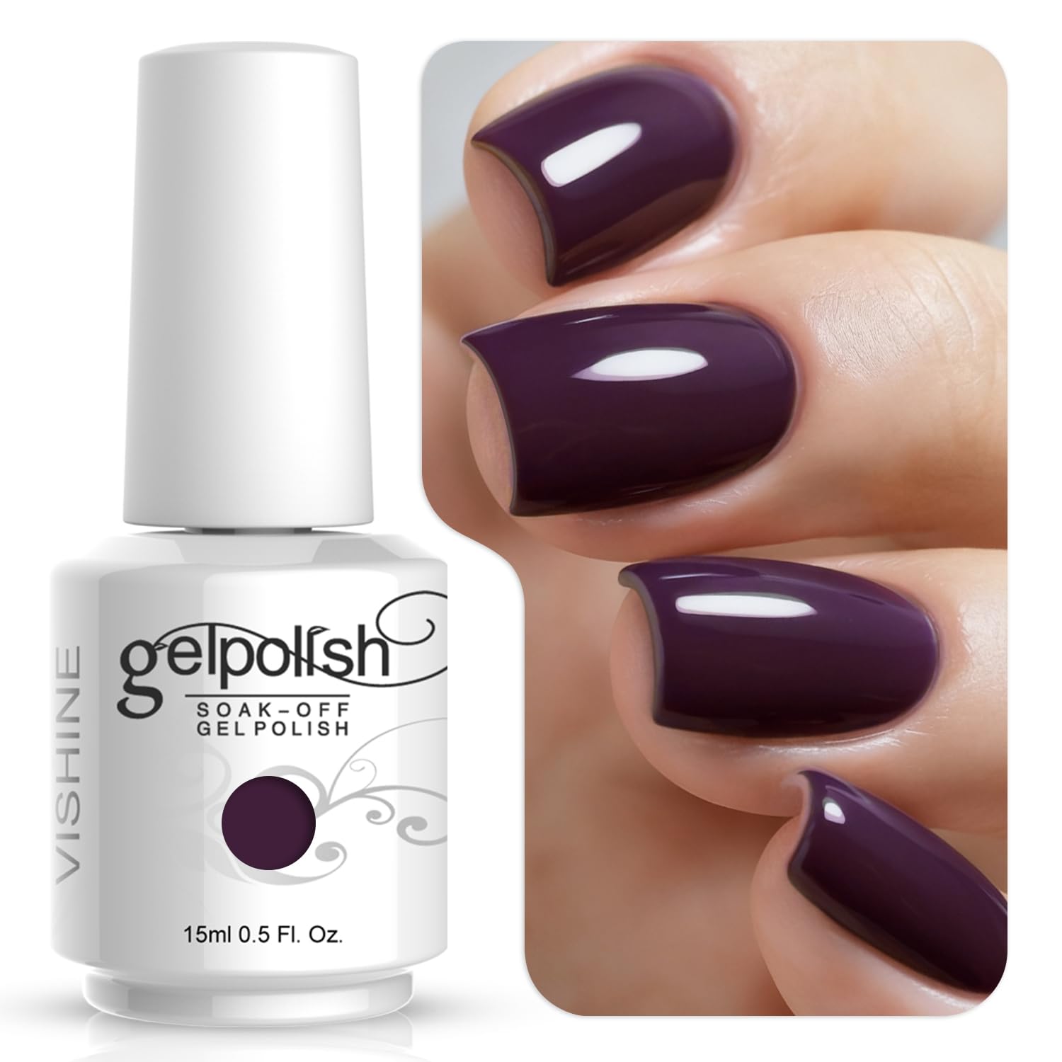 Vishine gelpolish purple 1417 bottle with cap showing rich salon-grade color