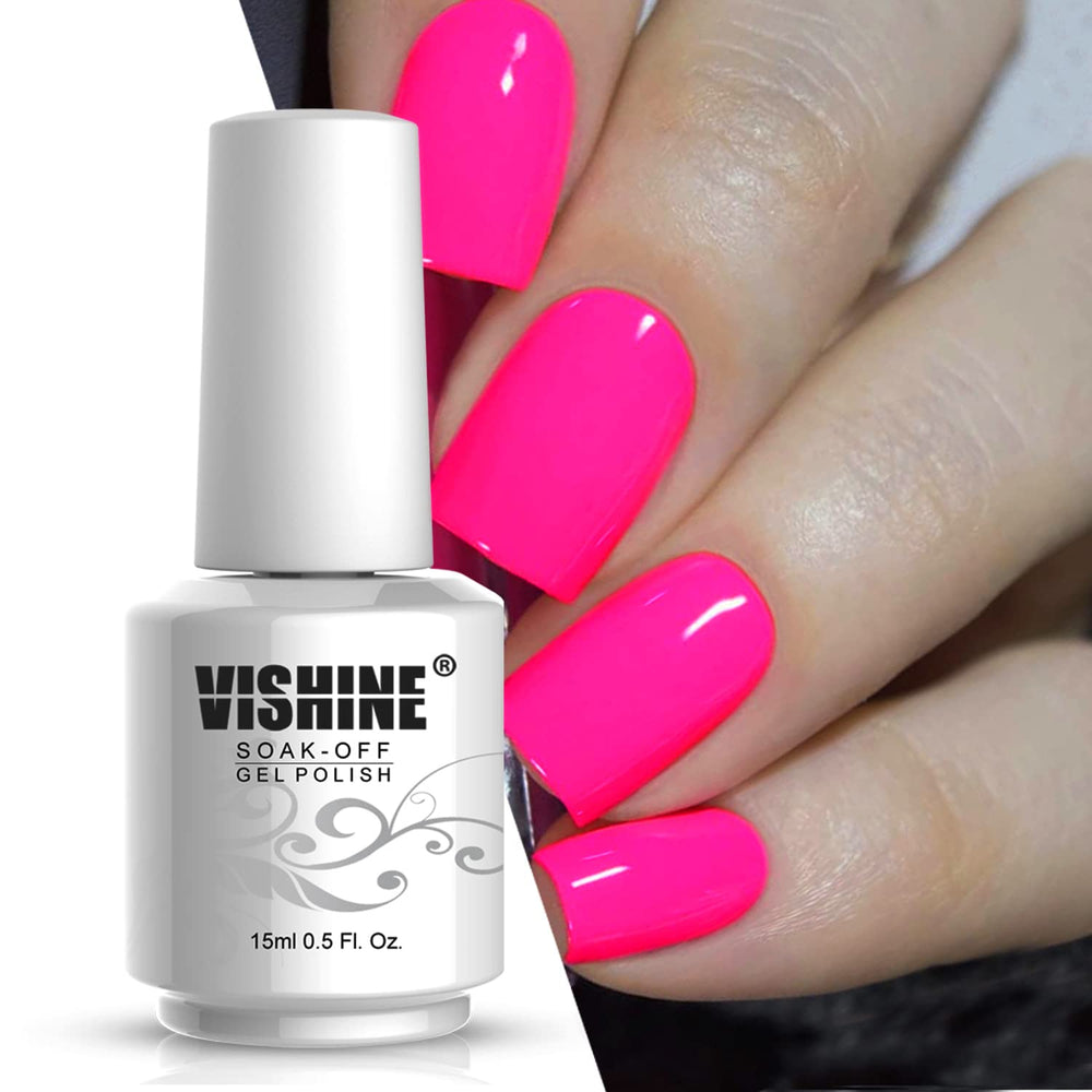 Vishine Hot Pink gel finish close-up highlighting glossy shine