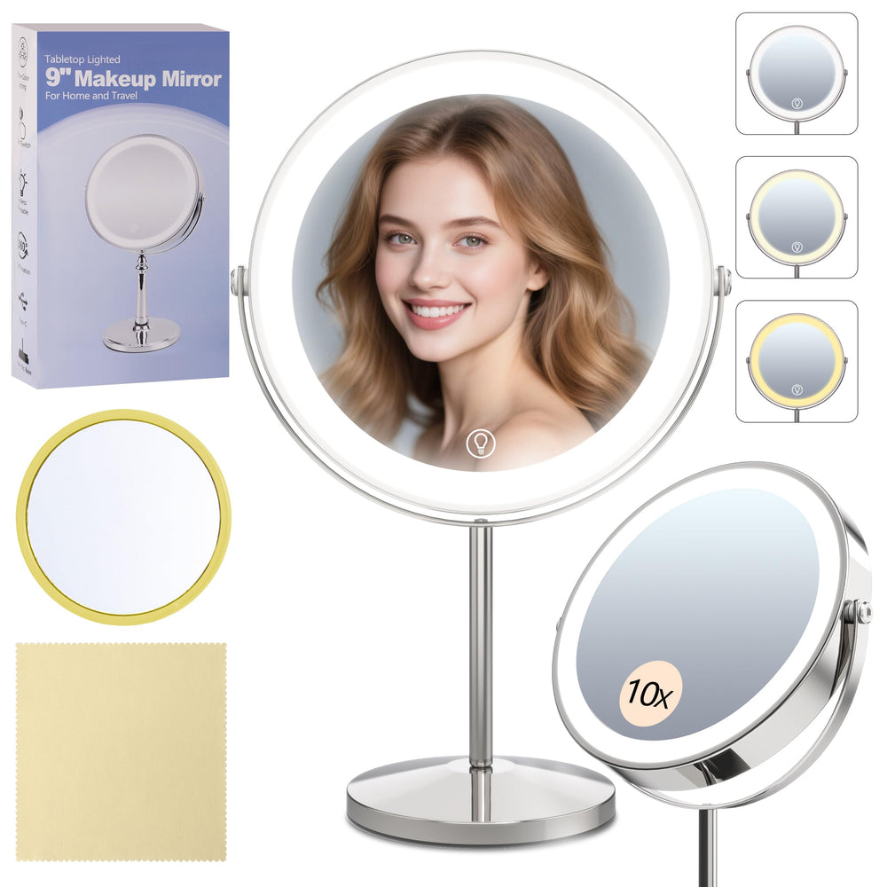 VisionSphere magnifying mirror in close-up 1x-10x view for precise makeup and skincare details.