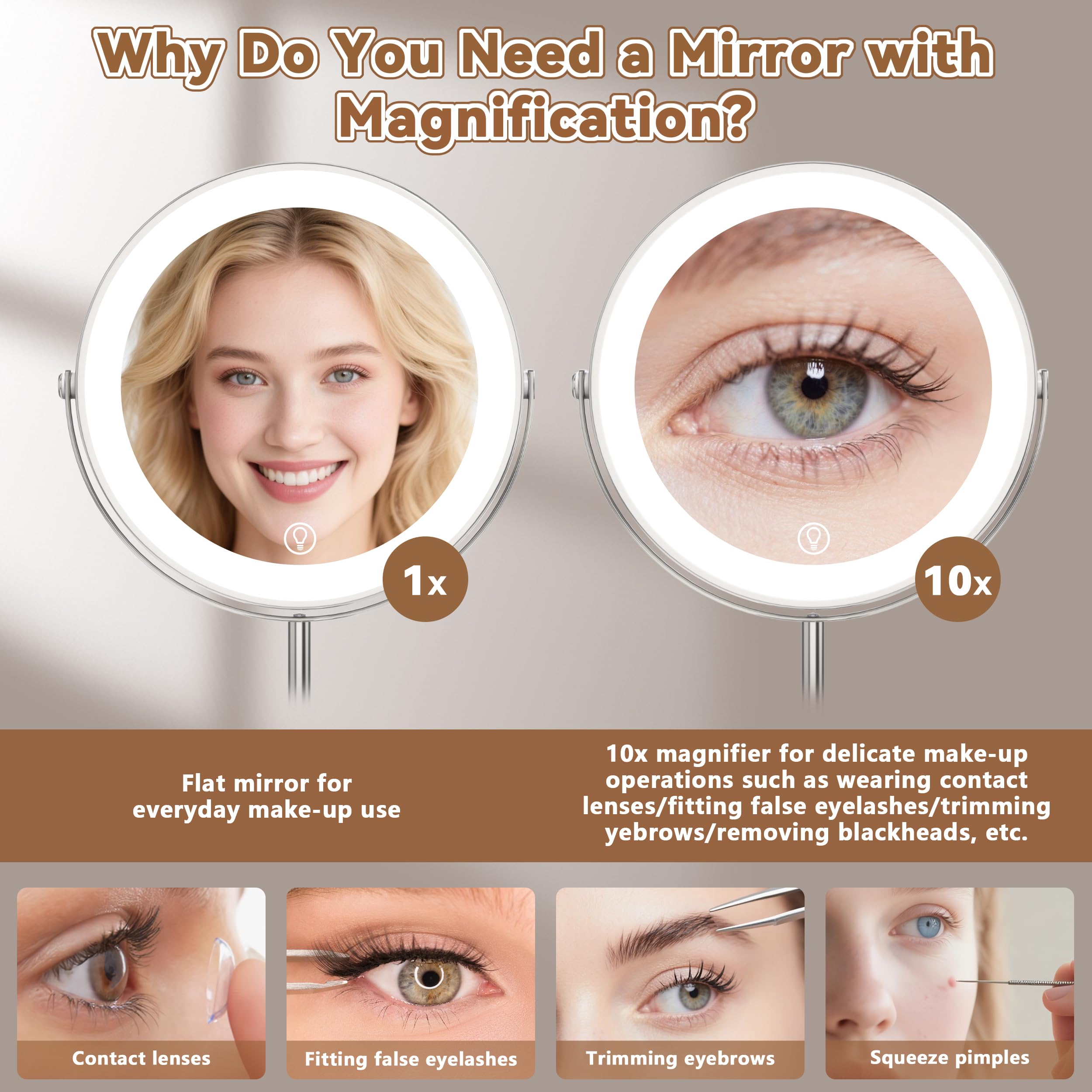 VisionSphere double-sided magnification supports brows, lenses, and skincare routines.