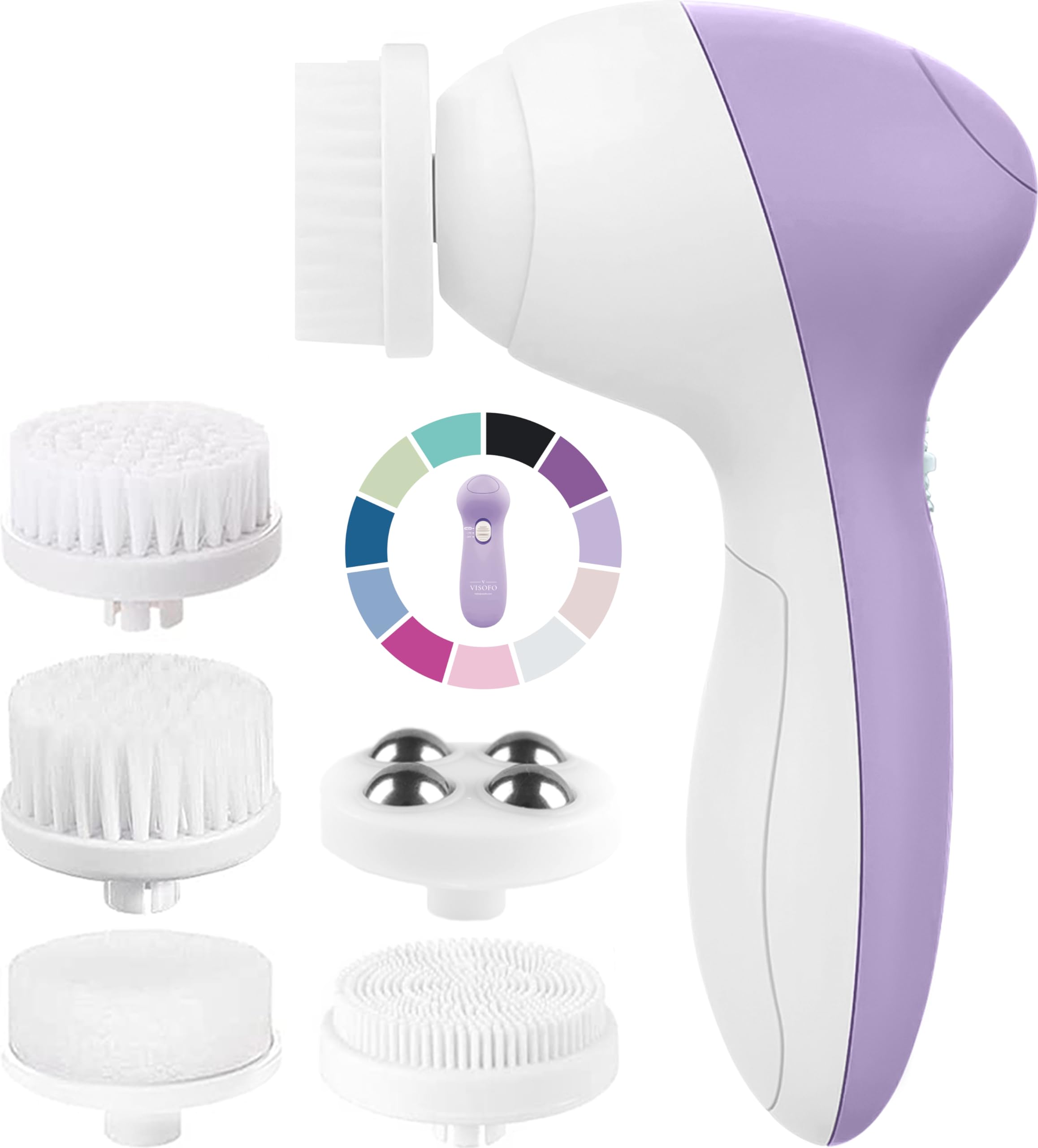 VISOFO facial cleansing brush in lilac amethyst with 360° spin for deep cleansing.