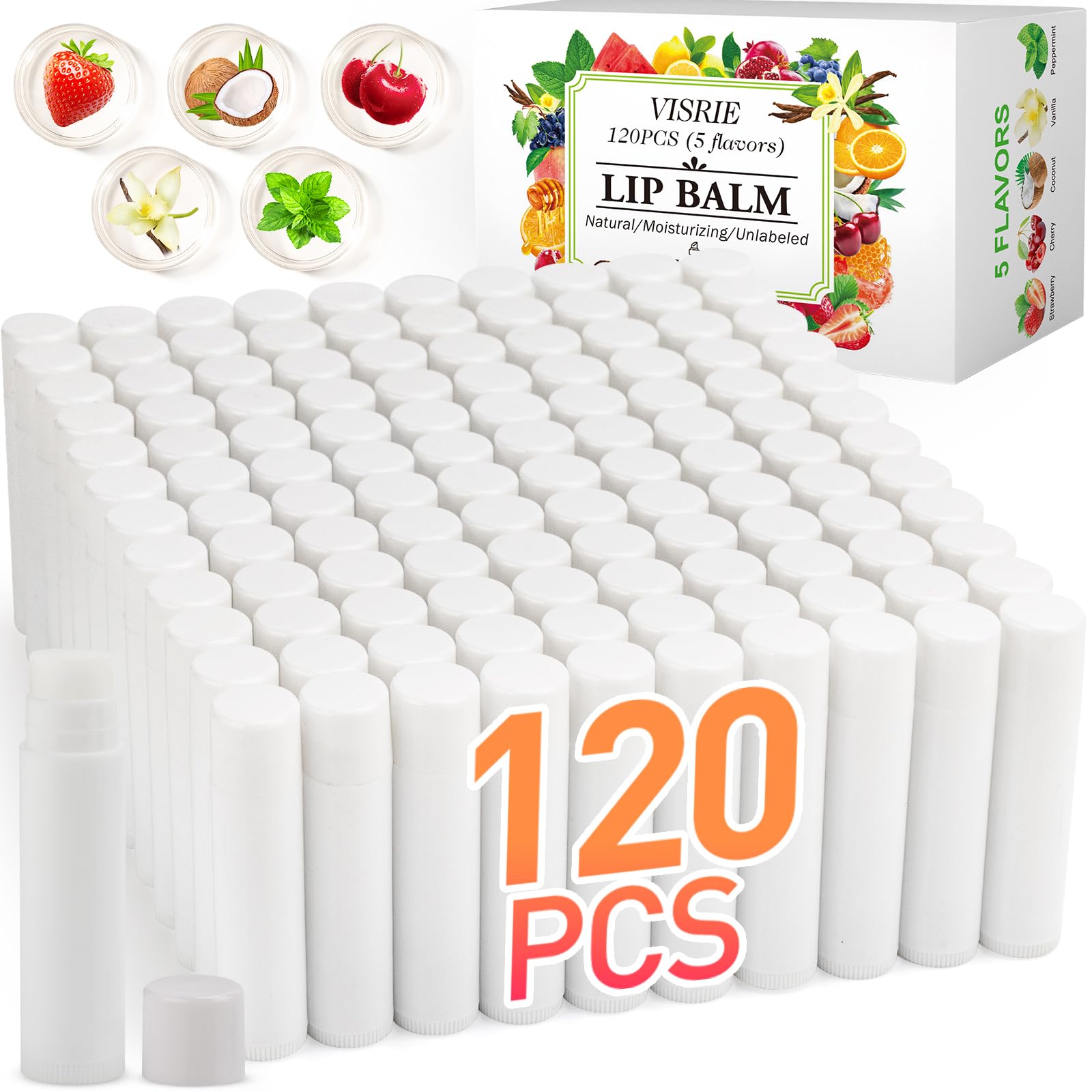 VISRIE 120-pack unlabeled lip balm tubes ready for custom branding and favors