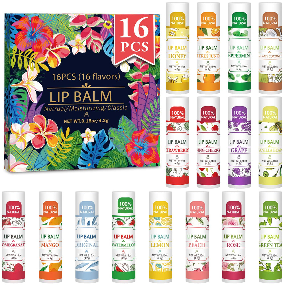 VISRIE 16-pack lip balm flavors assortment with glossy tubes