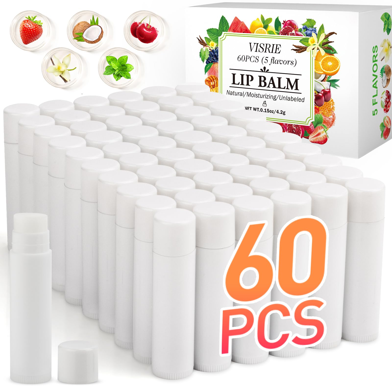VISRIE bálsamo labial 60 unidades en tubos sin etiqueta, ideal para personalizar.