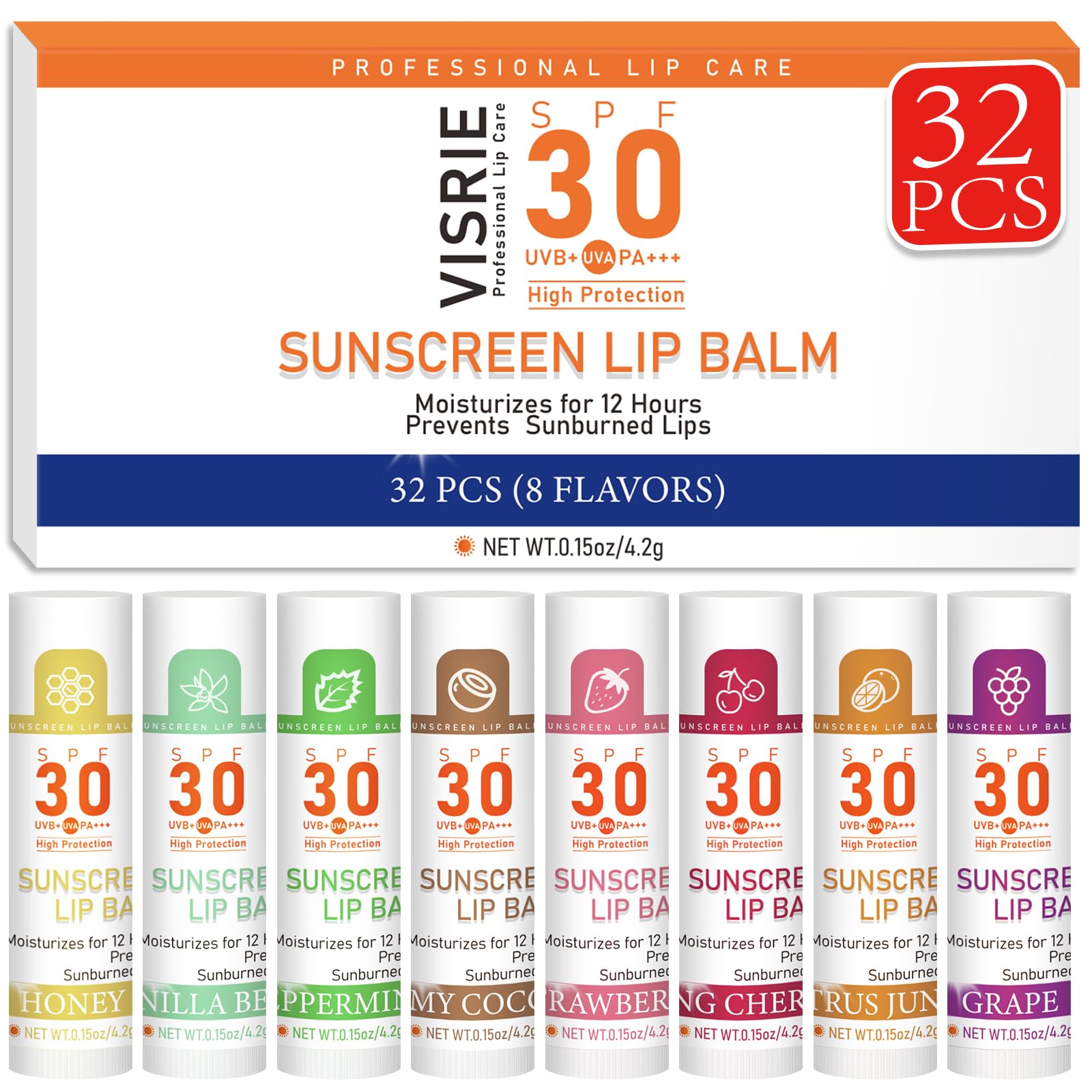 VISRIE bálsamo labial SPF30, aplicación clara para uso diario bajo el sol.
