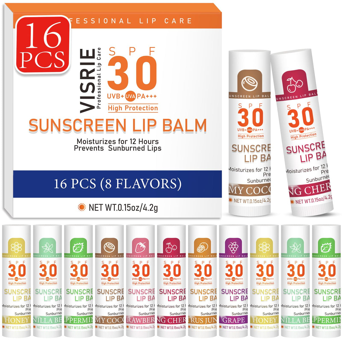 VISRIE Labios SPF30, tubitos visibles, protección solar ligera para labios