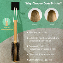 Vista round brush in action during hair-drying to reduce frizz