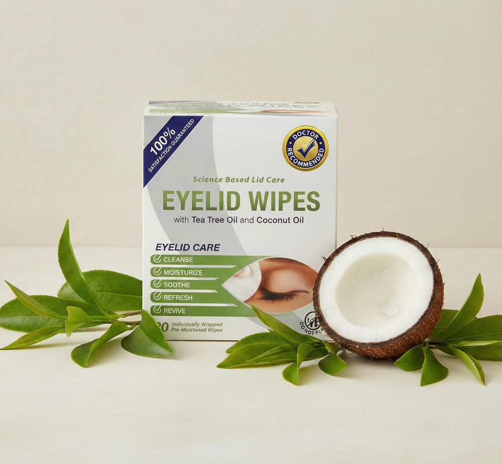 Individually wrapped Lunovus eyelid wipes for hygienic, mess-free daily use.
