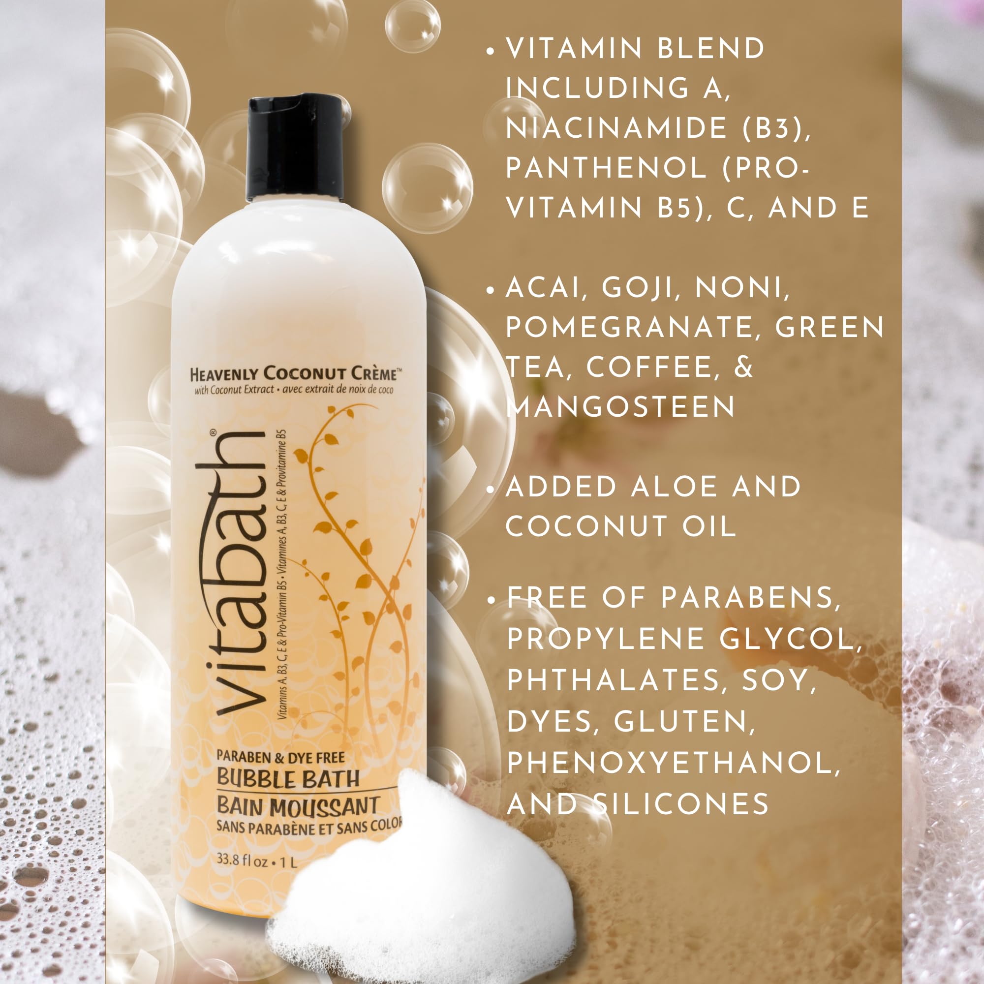 Vitabath Heavenly Coconut Creme, aroma coco-vanilla que perfuma la piel durante el baño.