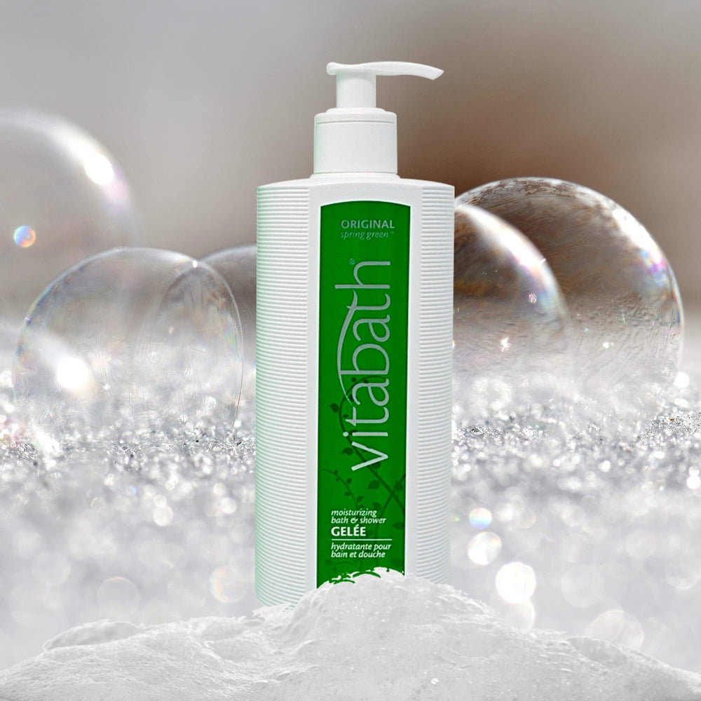 Vitabath Original Spring Green rich lather demonstrates spa-like cleanse and skin-softening.