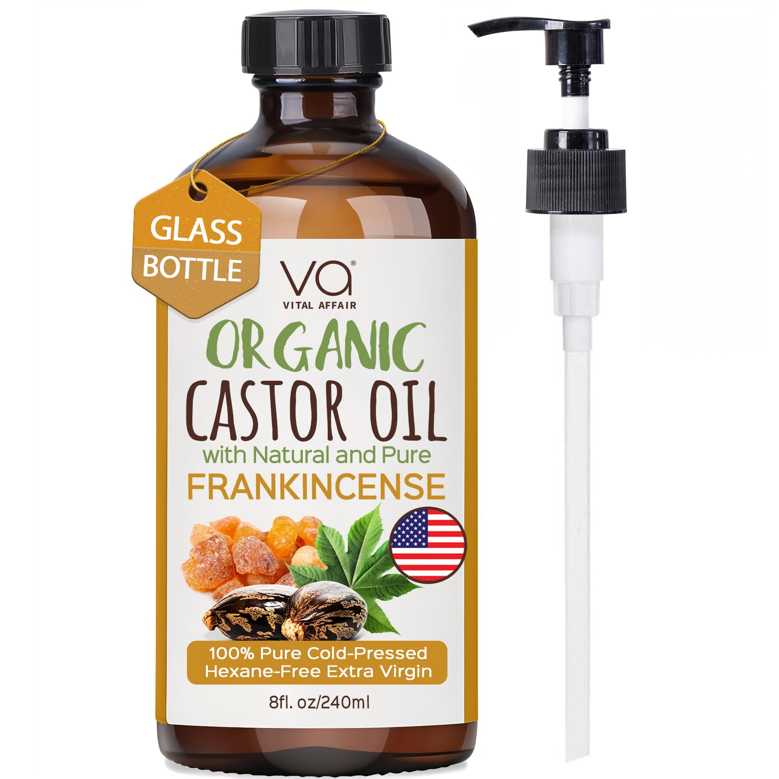 Vital Affair: aceite ricino-incienso en botella de vidrio para cabello y piel