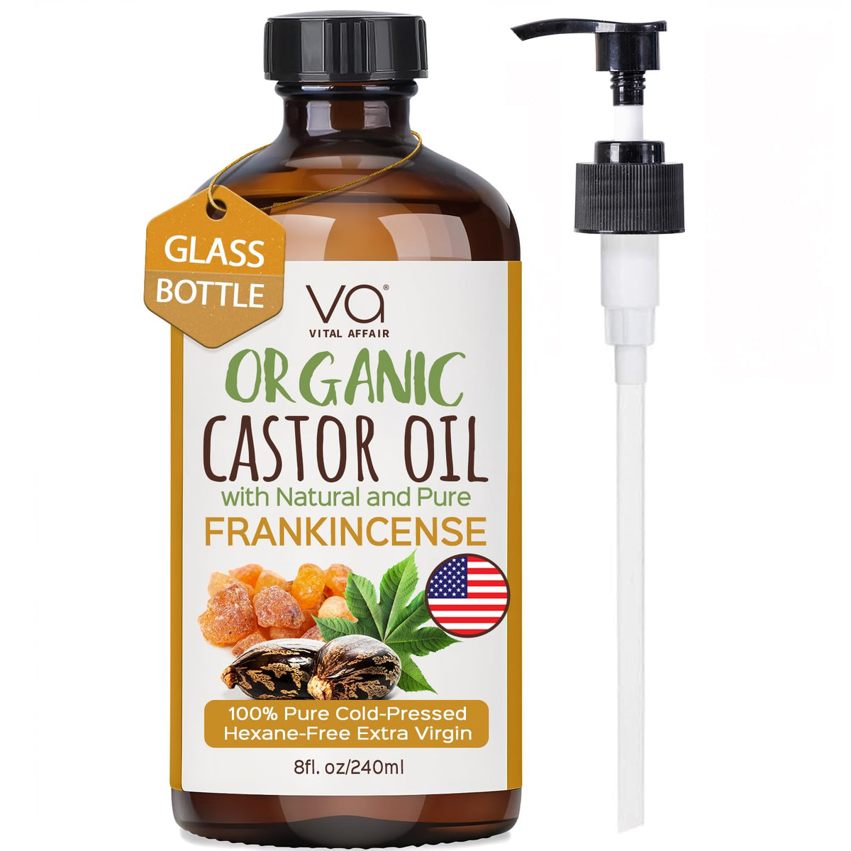 Vital Affair: aceite ricino-incienso en botella de vidrio para cabello y piel