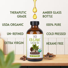 Vital Affair Aceite de ricino organico 8oz en botella de vidrio para uso diario