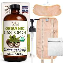 VITAL AFFAIR castor oil bottle 16 oz uses amber glass to protect purity for skin and hair care.