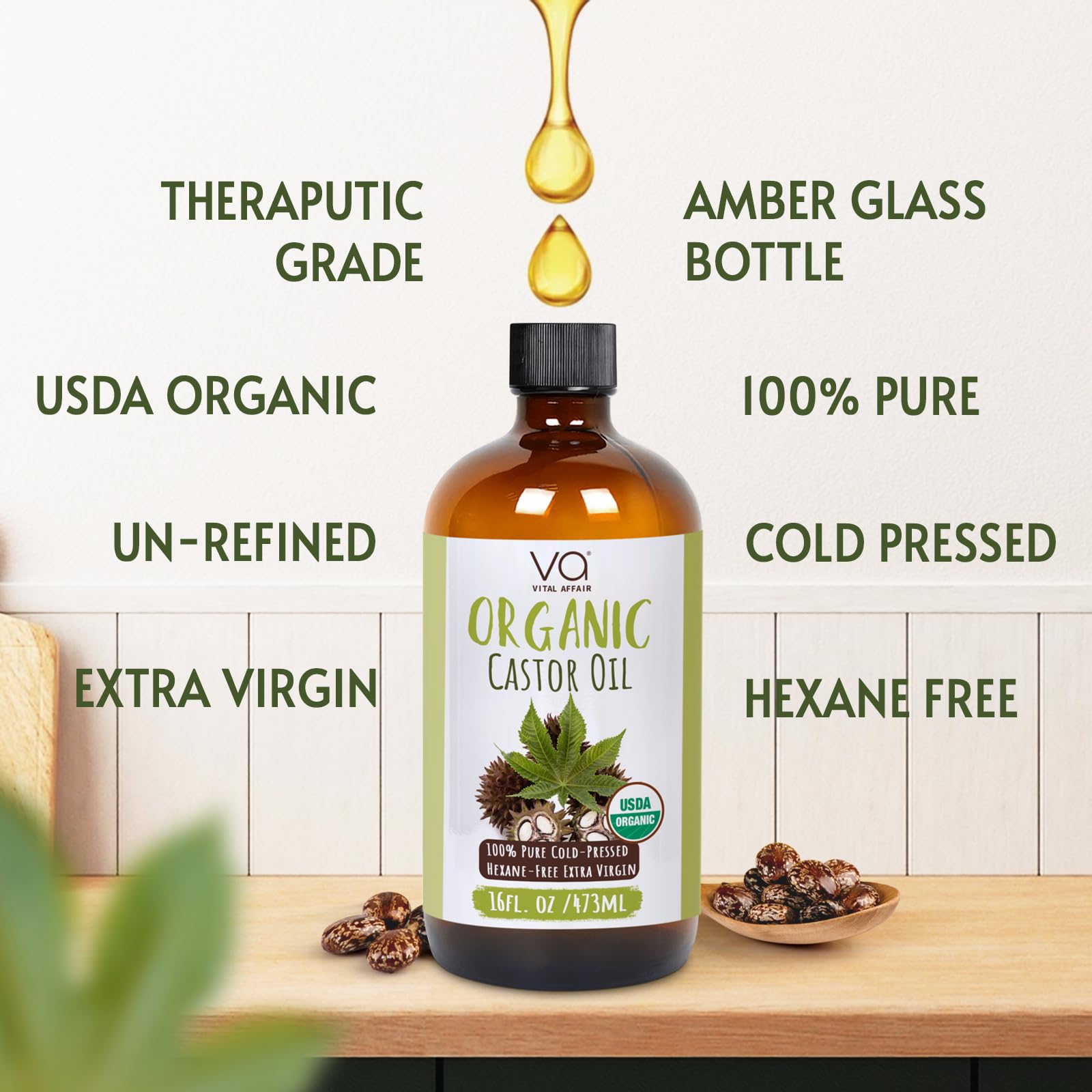 VITAL AFFAIR organic castor oil in glass bottle preserves purity for multiple uses