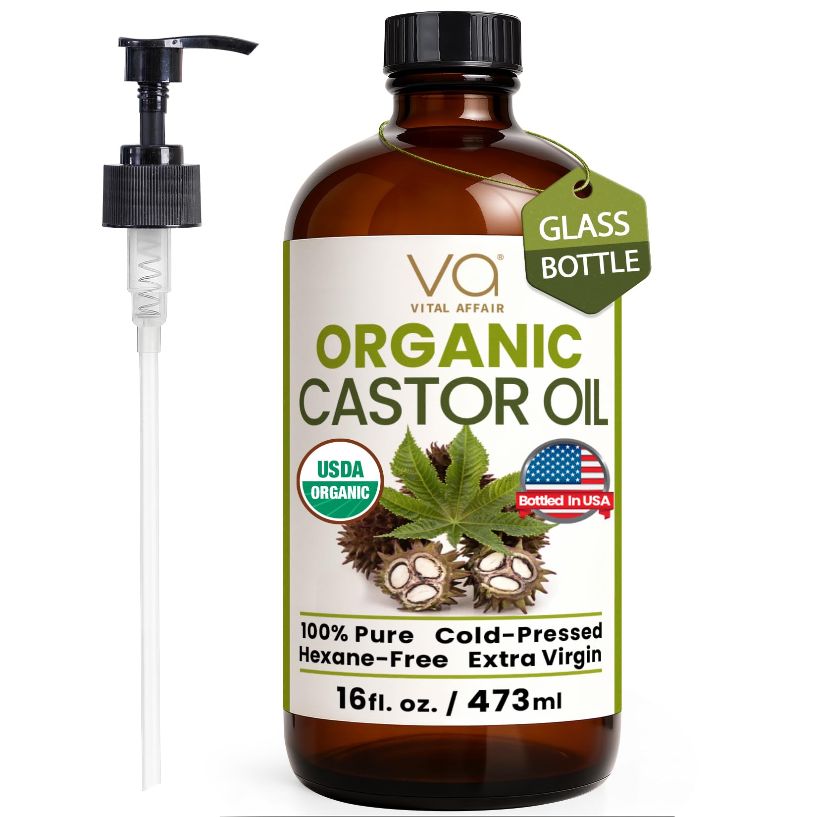 VITAL AFFAIR pure castor oil bottle with pump for mess-free application