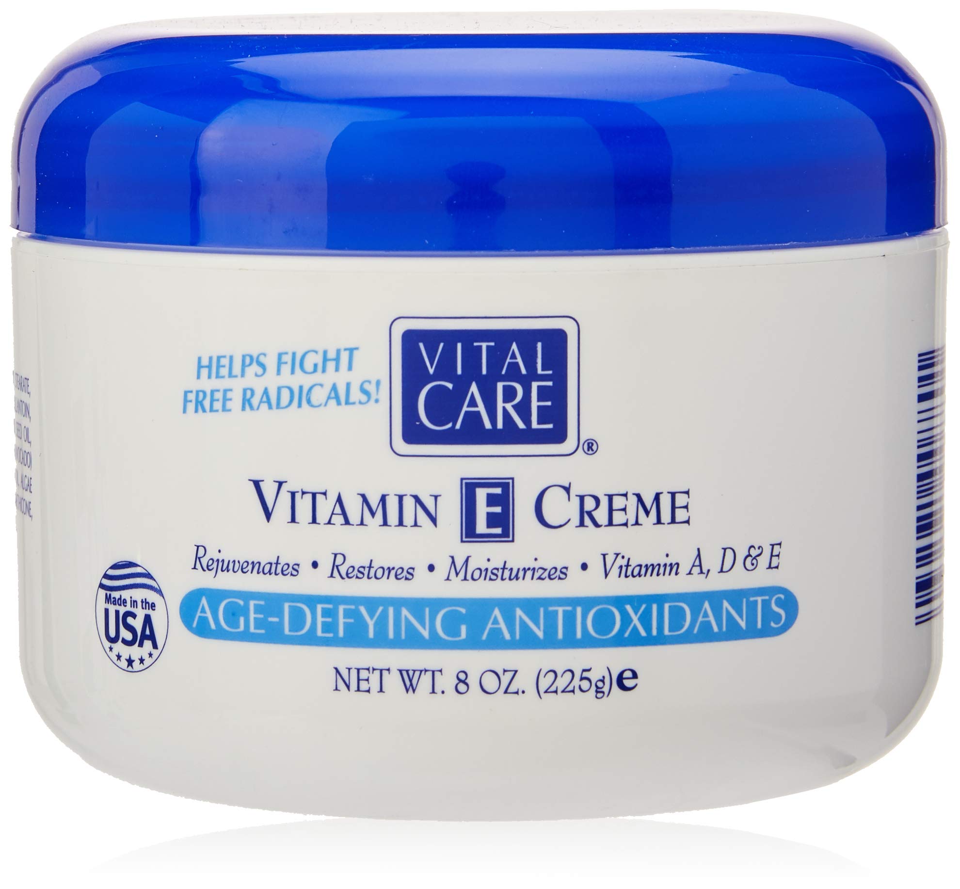 Vital Care Crema Vitamina E: frasco de 8 oz para hidratación suave.
