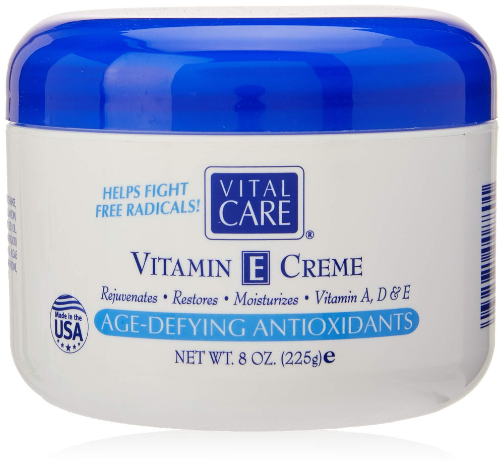 Vital Care Crema Vitamina E: frasco de 8 oz para hidratación suave.