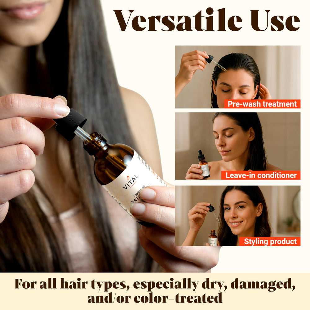 Vital Strands Batana Oil soft shine reveals non-greasy, lightweight finish