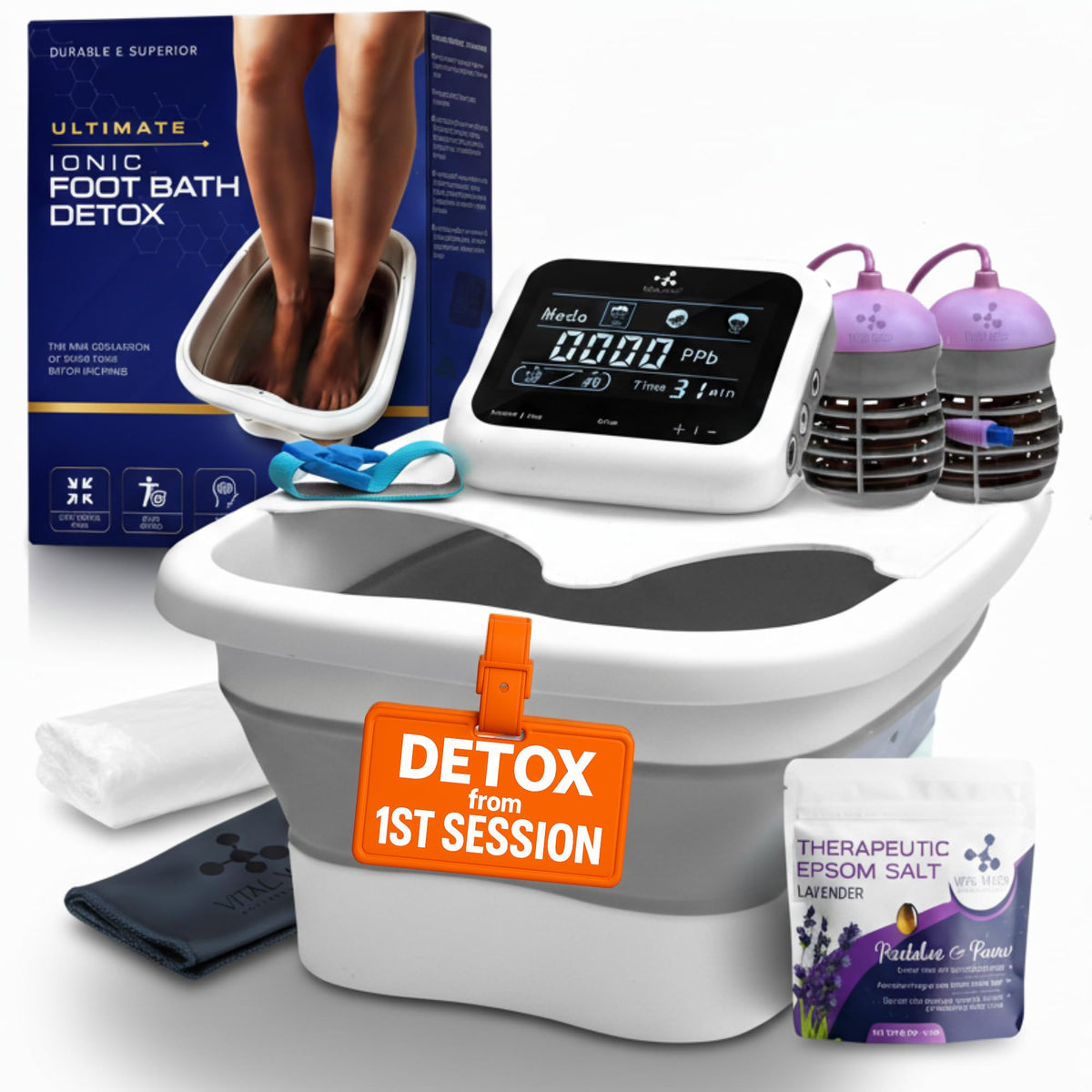Vital Vibes ionic foot bath with touch display for personalized spa sessions