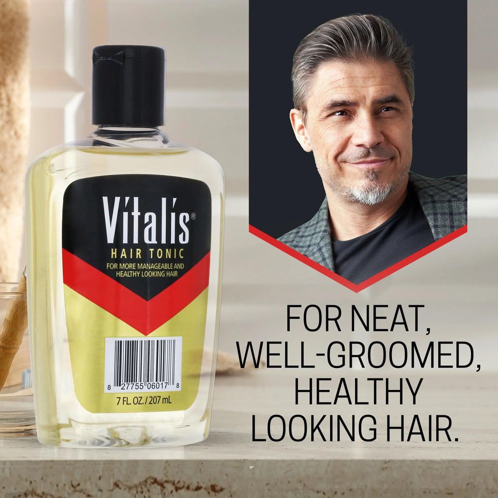Aplicacion suave del tonico capilar Vitalis en el cuero cabelludo para sensacion fresca.