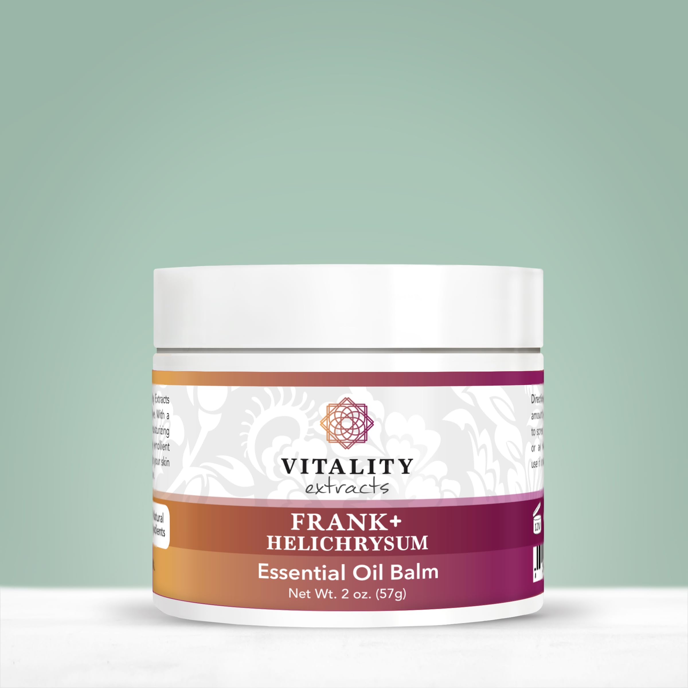 Vitality Frank+ Helichrysum Balm jar demonstrates nourishing daily skin soothing