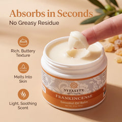 Vitality Frankincense Balm close-up of creamy texture for daily use.