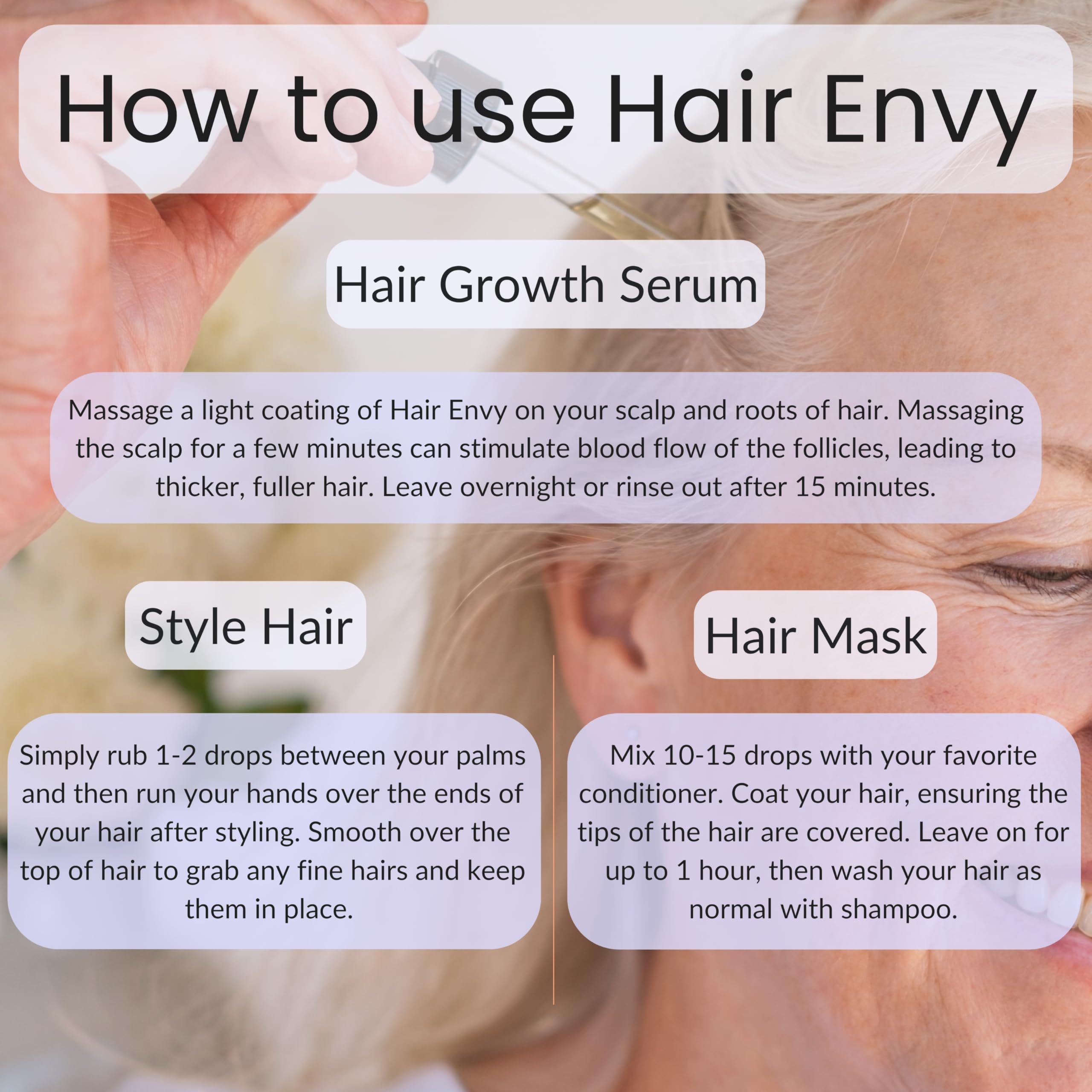 Vitality Hair Envy closeup of ingredients highlight plant extracts.