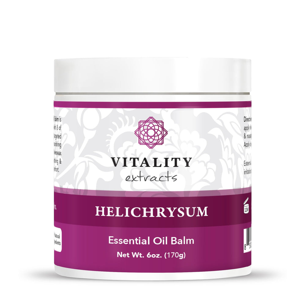 Vitality Helichrysum Balm jar shows rich texture for deep hydration
