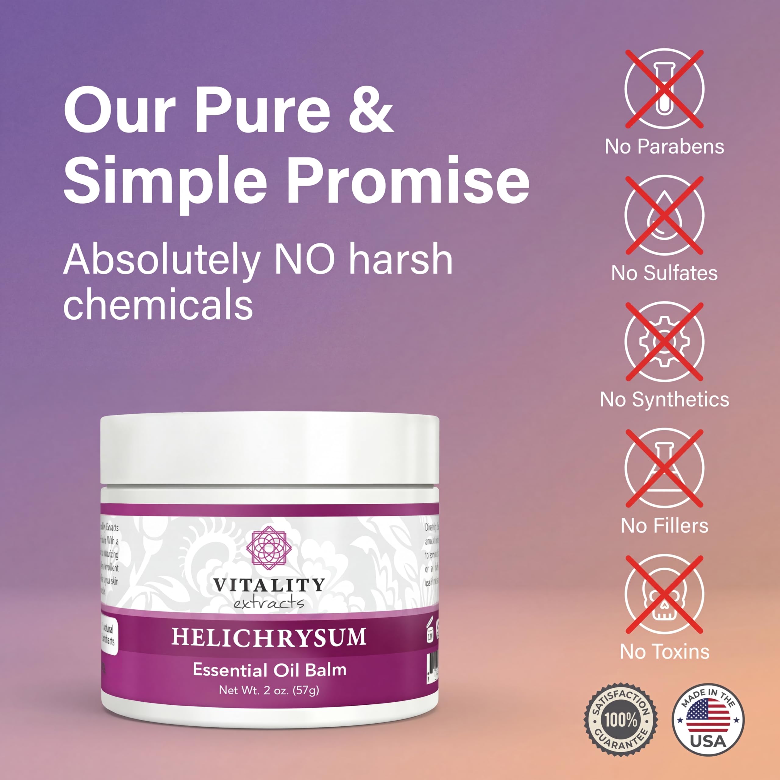 Vitality Helichrysum Balm olive oil bottle demonstrates nourishing base oils for skin.