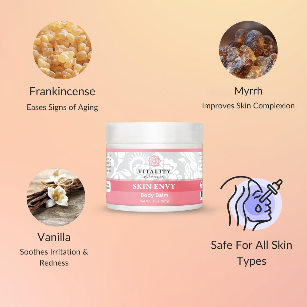 Vitality Skin Envy Balm natural oils and beeswax blend visible in ingredients