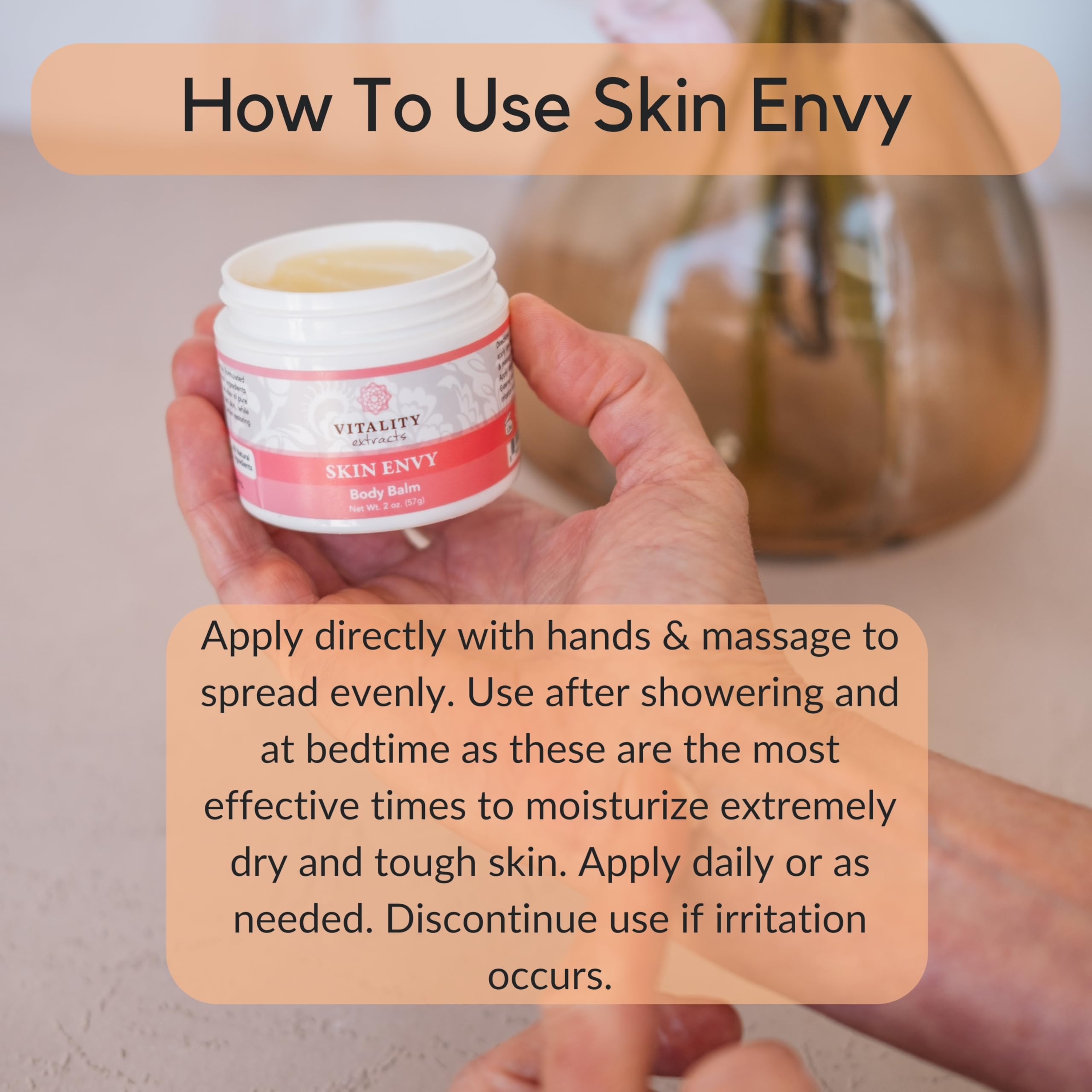 Vitality Skin Envy Balm vanilla scent evokes spa-like comfort