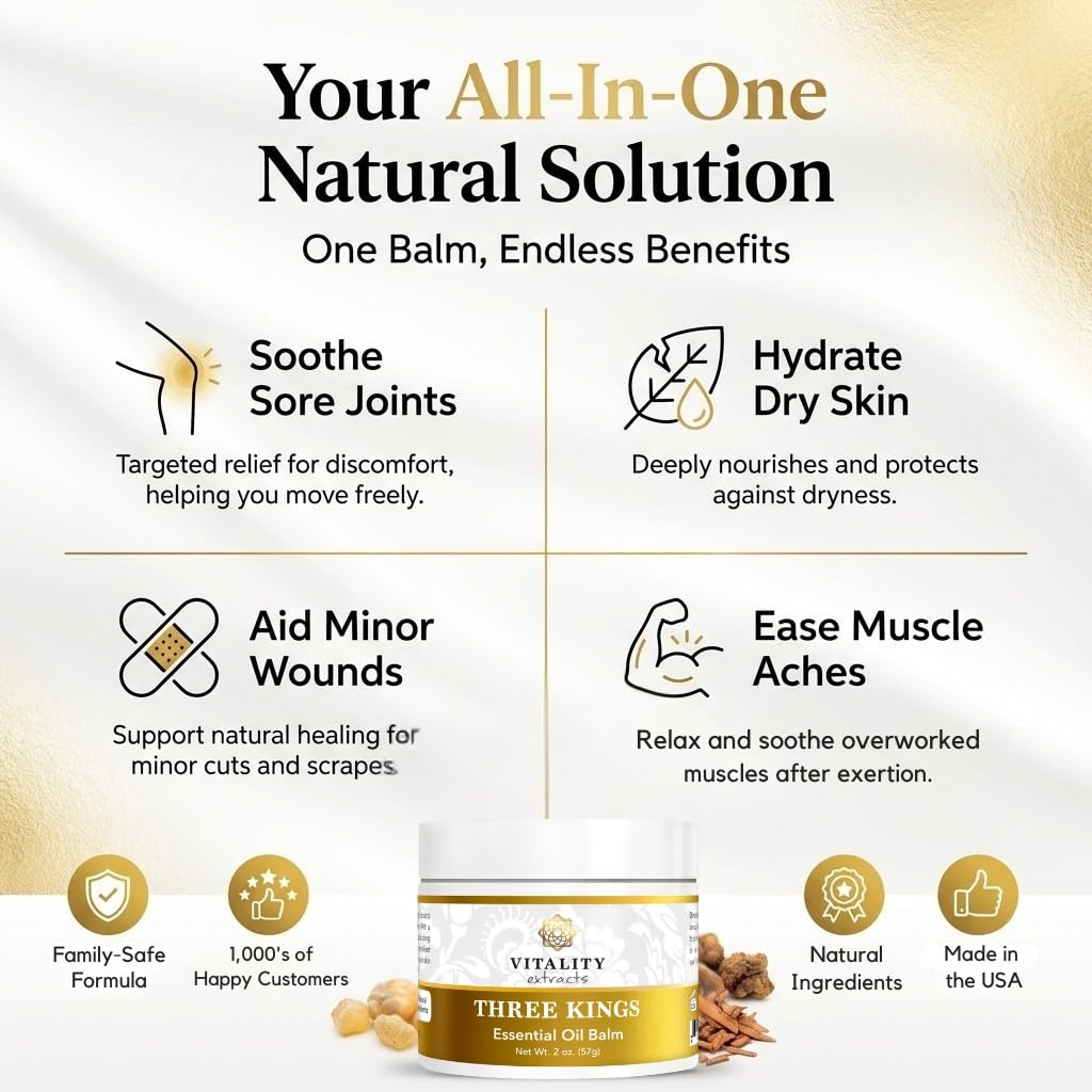 Vitality Three Kings Balm with beeswax and nourishing oils visible