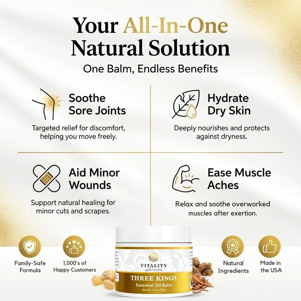 Vitality Three Kings Balm with beeswax and nourishing oils visible