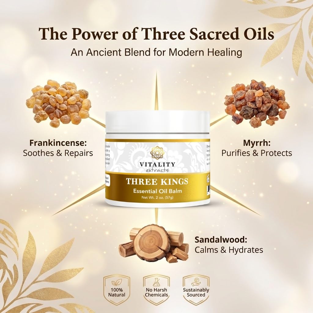 Vitality Three Kings Balm creamy texture swatch demonstrates emollient nourishment