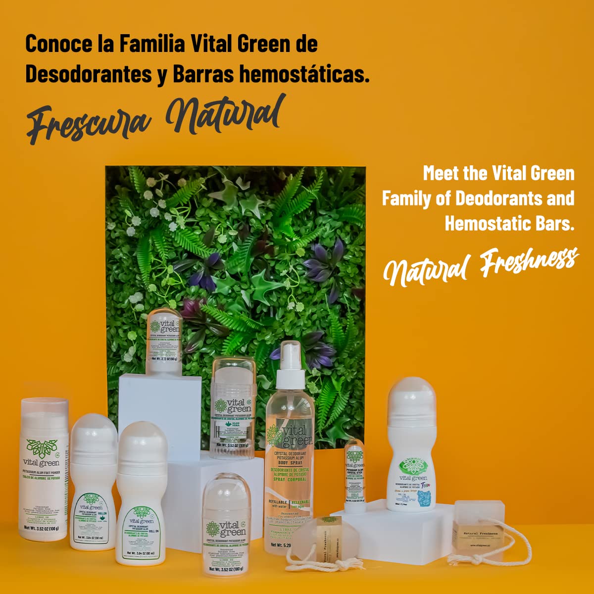 Vital Green envase compacto desodorante cristal para uso diario.
