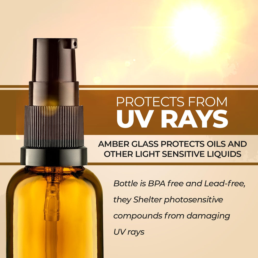 VitalUp leak-proof amber bottle with pump cap for secure transport