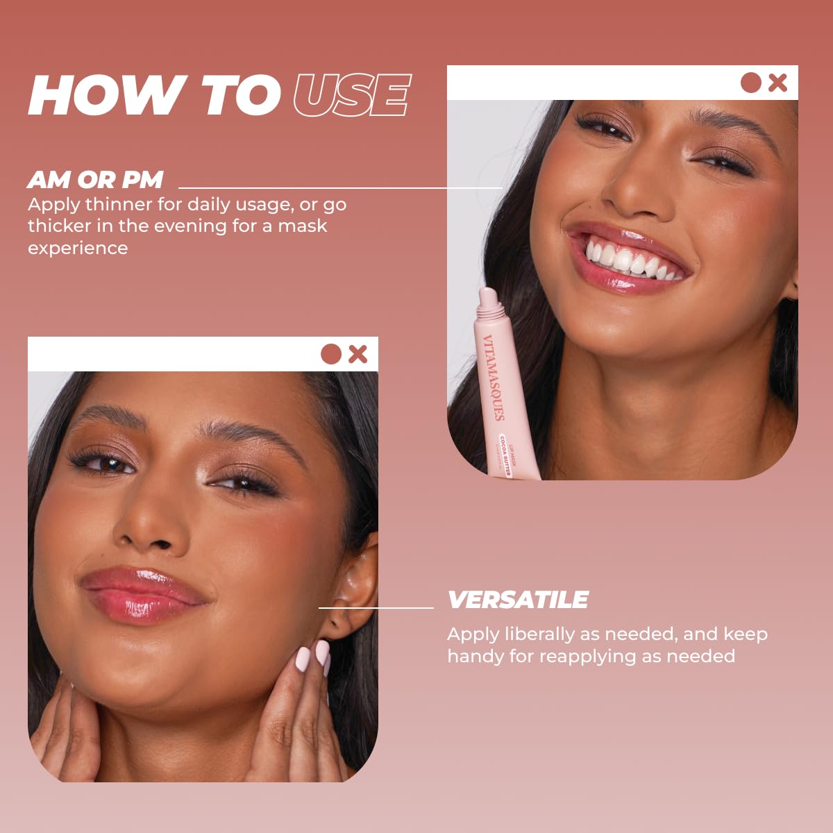 Vitamasques hidratación labial, larga duración y labios suaves.