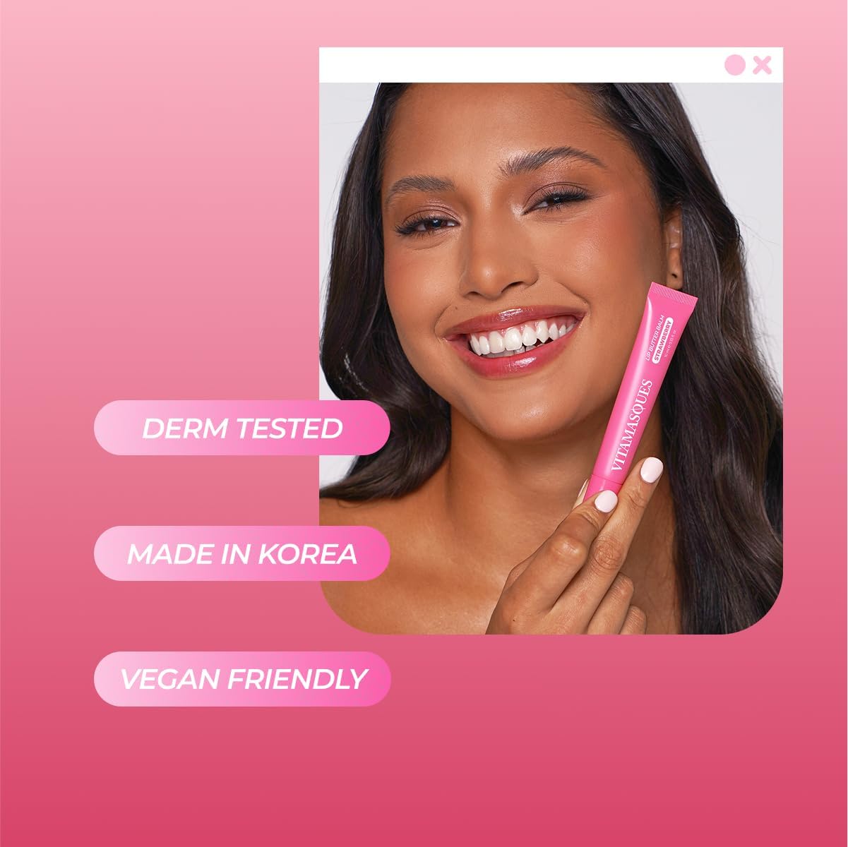 Applying Vitamasques lip butter balm on lips for hydration.