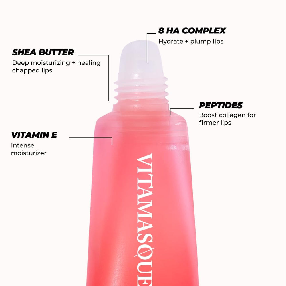 Vitamasques Lip Sugar Scrub, aplicación circular para exfoliar e hidratar labios secos.