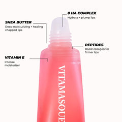 Vitamasques Lip Sugar Scrub, aplicación circular para exfoliar e hidratar labios secos.
