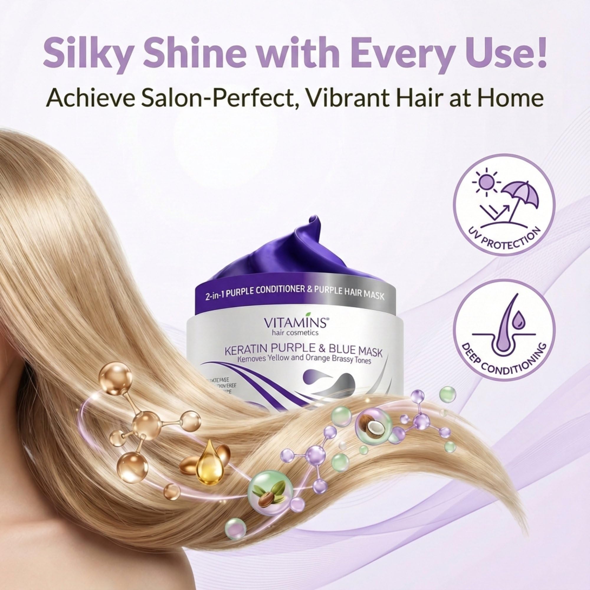 VITAMINS Hair Cosmetics Blonde Toner Swirl for icy blonde results.